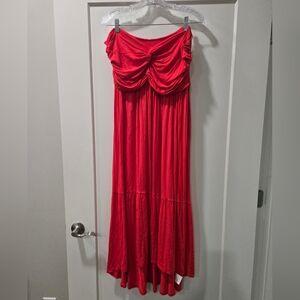 Lane Bryant Seven7 Coral/Orange Ruched Strapless Maxi Dress Plus Size [18/20]